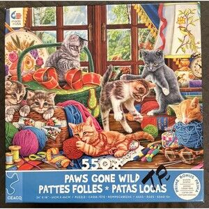 Ceaco Paws Gone Wild Pattes Folles 550 PC Jigsaw Cats Kittens Puzzle w/POSTER